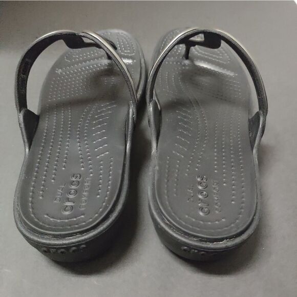 Crocs Sanrah Metalblock black gold oyster white flat comfort sandals - Picture 3 of 6